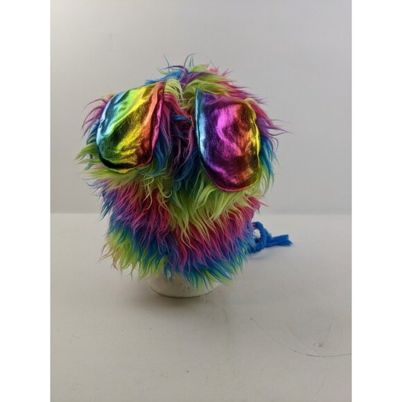 Rave + Roar Y2K Bunny Series EDM Rainbow Multicolor Pom Poms Fuzzy Hat Winter - Picture 4 of 14